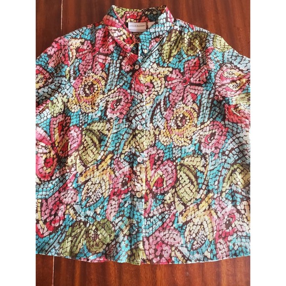 Alfred Dunner Plus Mosaic Butterfly Semi Sheer 3/4 Sleeve Button Down Top 14P - Picture 2 of 8